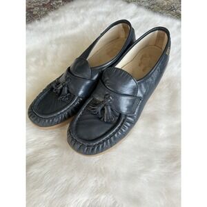 SAS Magic Women's Slip-On Tassle Loafer in Navy Leather with Wedge Sole Size 8